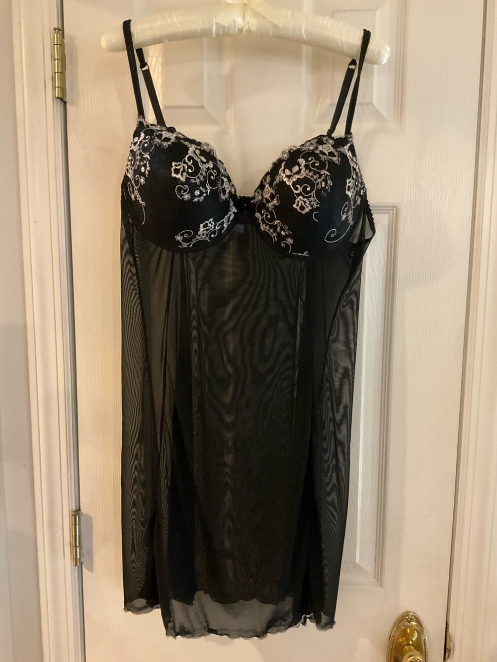 Black Embroidered Mesh Chemise Lingerie